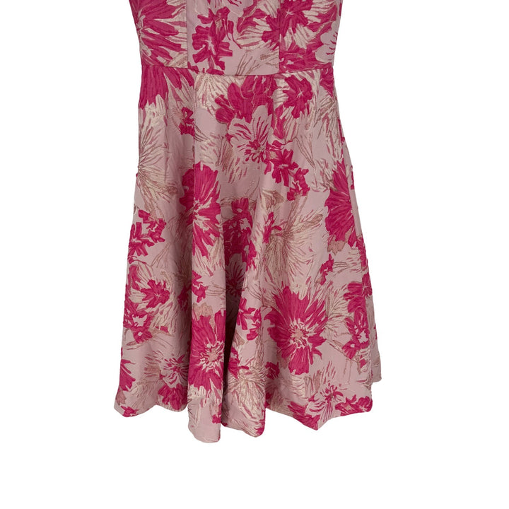 Dessy Collection Hibiscus Pink Square Floral Jacquard Midi Dress Size 10