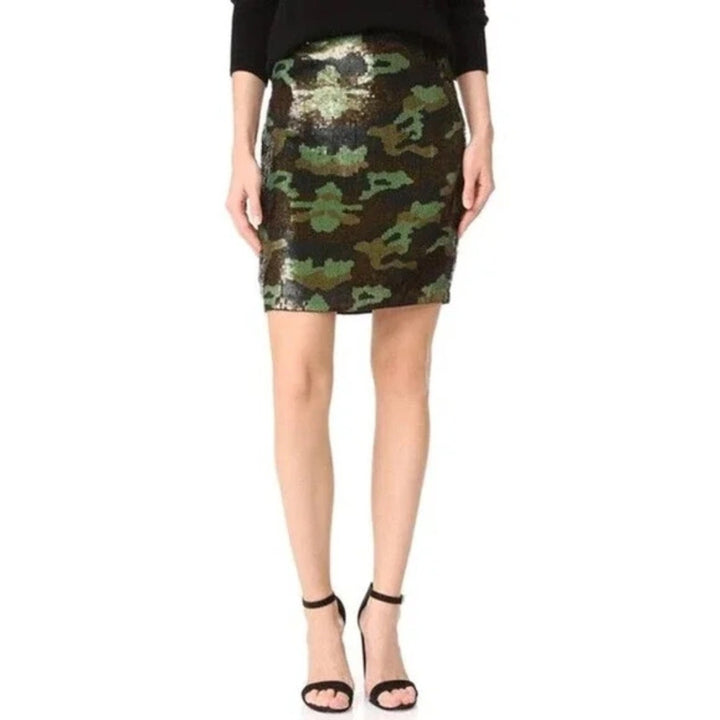 L'Agence Phoebe Metallic Sequined Camo Skirt Size 10