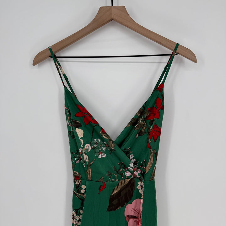 Lulus Still The One Emerald Green Floral Print Satin Maxi Dress Size S