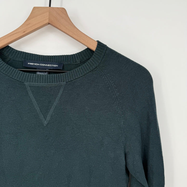 French Connection Dark Green Crew Neck Raglan Sleeve Knit Sweater XS