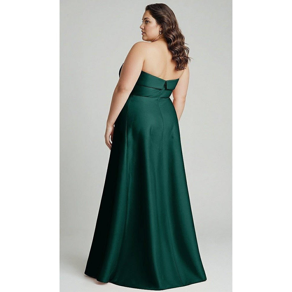 Alfred Sung Strapless Bias Cuff Bodice Satin Gown With Pockets In Evergreen