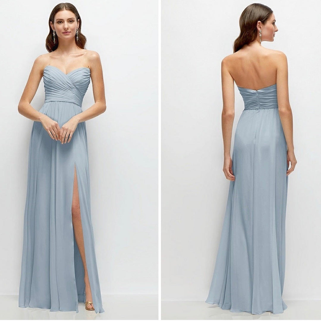 After Six Strapless Pleated Surplice Chiffon Maxi Dress With A-Line Skirt