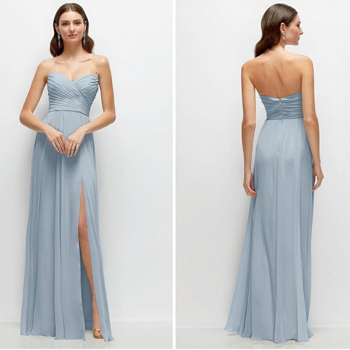 After Six Strapless Pleated Surplice Chiffon Maxi Dress With A-Line Skirt