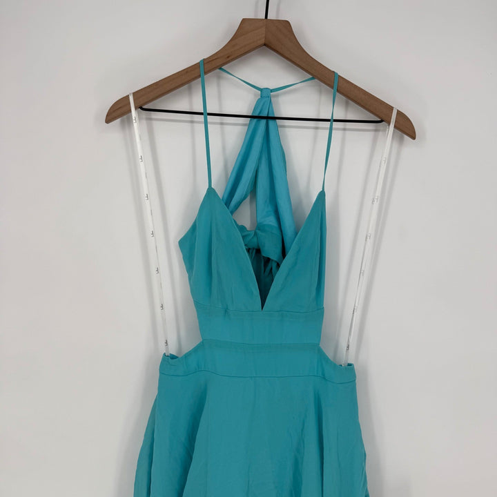 Lulus Tier and Now Blue Tie-Back Tiered Maxi Dress Size S