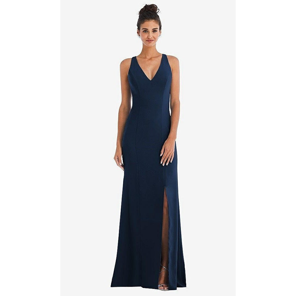 Thread Criss-Cross Cutout Back Maxi Dress With Front Slit In Midnight Navy