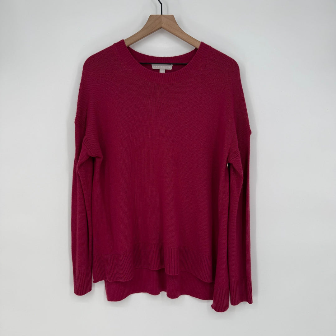 Chelsea-28 Sweater Womens S Burgundy Viscose Tight Knit High Low Hem Round Neck