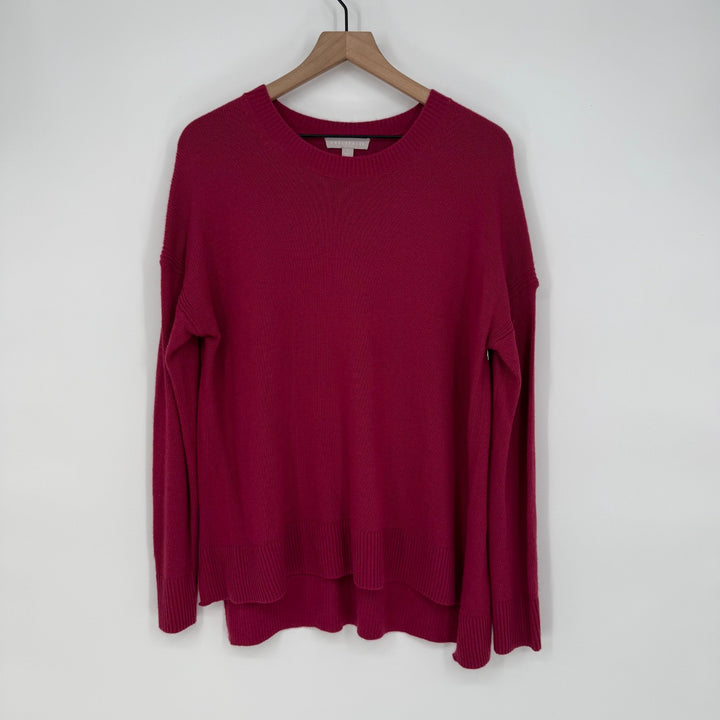 Chelsea-28 Sweater Womens S Burgundy Viscose Tight Knit High Low Hem Round Neck