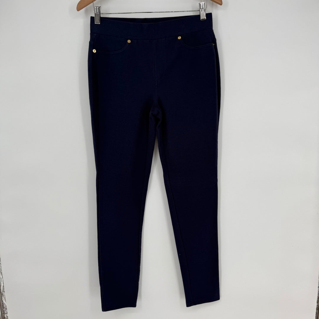Michael Kors Ponte Knit Navy Blue Pull On Gold Pocket Detail Pants