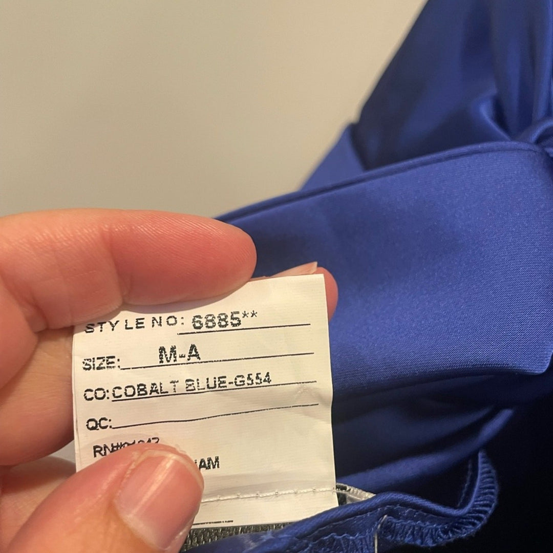 After Six Plunge Halter Open-Back Maxi Bias Dress With Low Back Size M