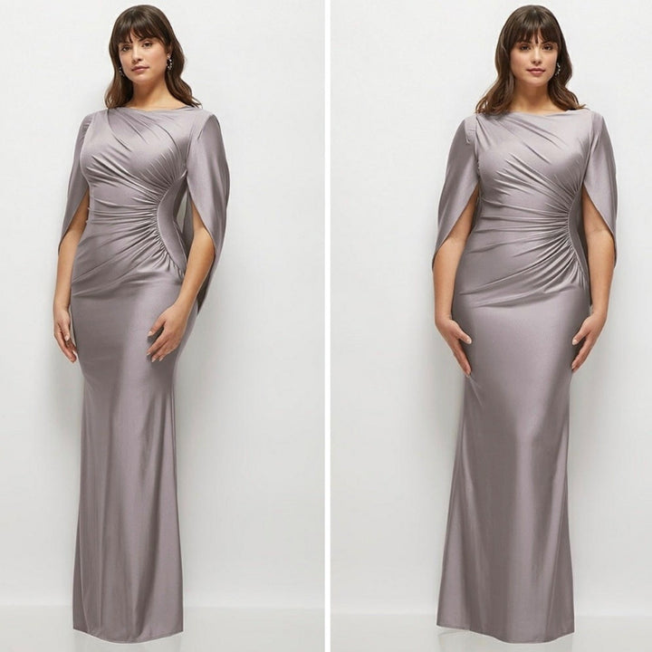 After Six Draped Stretch Satin Maxi Dress With Built-In Capelet Size S