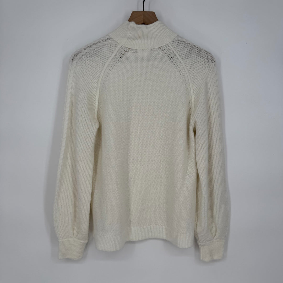 Caslon Sweater Womens Small Beige Acrylic Raglan Sleeve High Neck High Low Hem