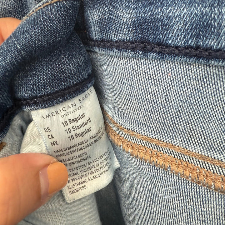 American Eagle Hi Rise Jegging Jeans Regular Blue Stretch Distressed Size 10