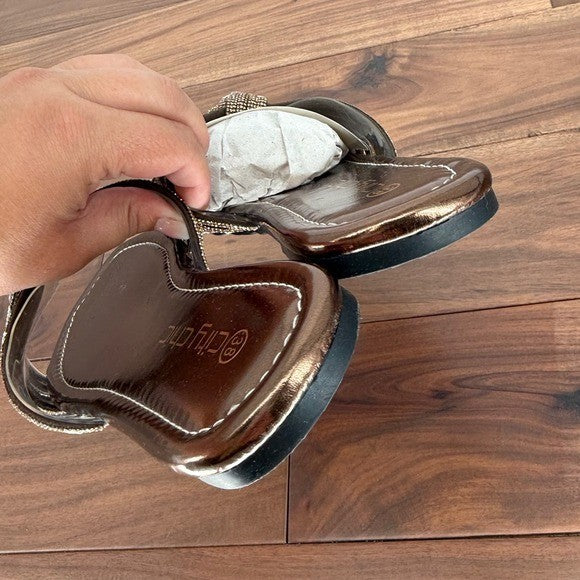 City Chic Bronze Embellished Knot Detail Slide Sandals Women's Size 7W