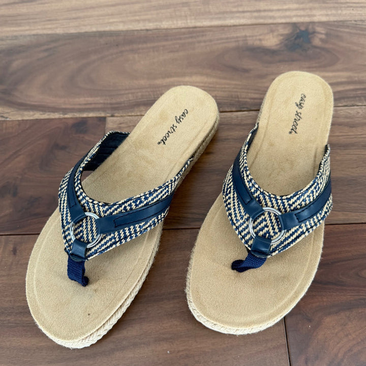 Easy Street Starling Espadrille Flip Flops Navy Blue Womens 6.5