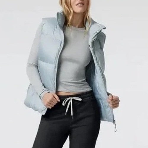 Vuori Women's Hillside Down Vest Puffer Gray Size L Full Zip Insulated