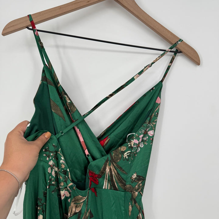 Lulus Still The One Emerald Green Floral Print Satin Maxi Dress Size S