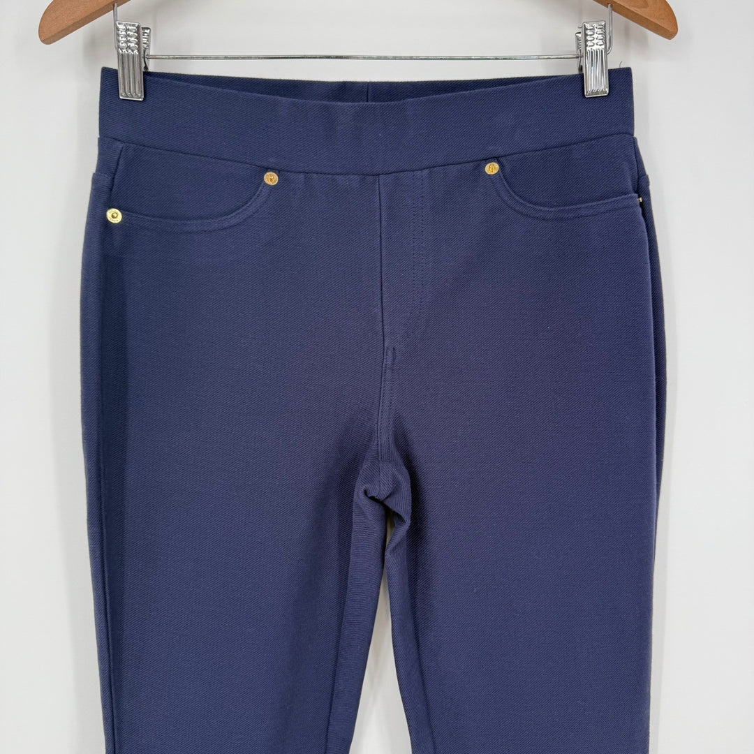 Michael Kors Ponte Knit Navy Blue Pull On Gold Pocket Detail Pants