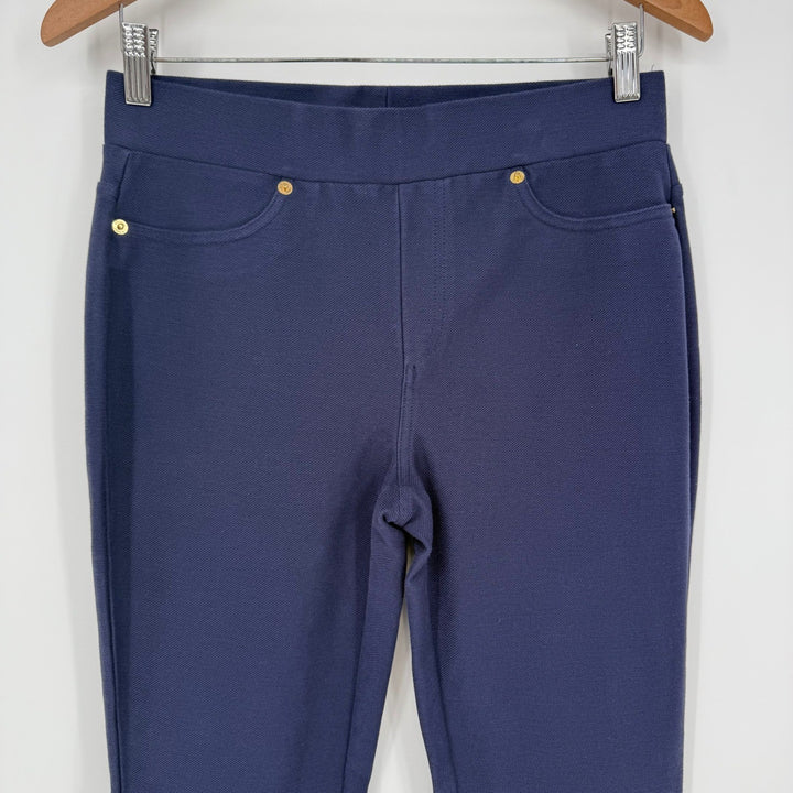 Michael Kors Ponte Knit Navy Blue Pull On Gold Pocket Detail Pants