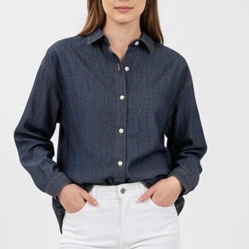 AG Adriano Goldschmied Denim Button Down Shirt Dark Wash Long Sleeve Size S