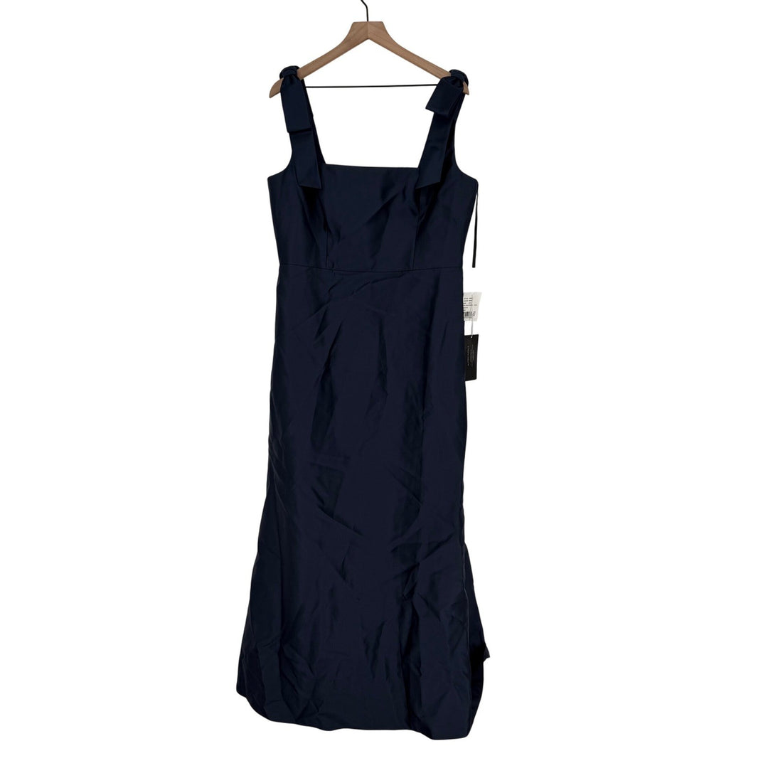 Alfred Sung Navy Square Neck Bow Shoulder Maxi Dress Formal Evening Gown