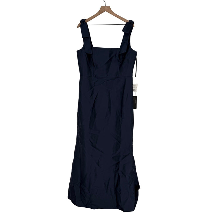 Alfred Sung Navy Square Neck Bow Shoulder Maxi Dress Formal Evening Gown
