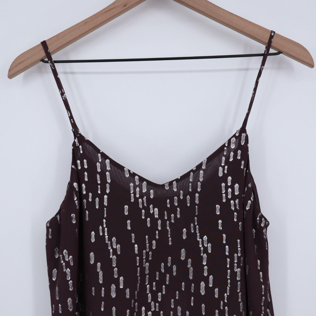 Veronica M Women's XS Maroon Metallic Dot Print Spaghetti Strap V Neck Top