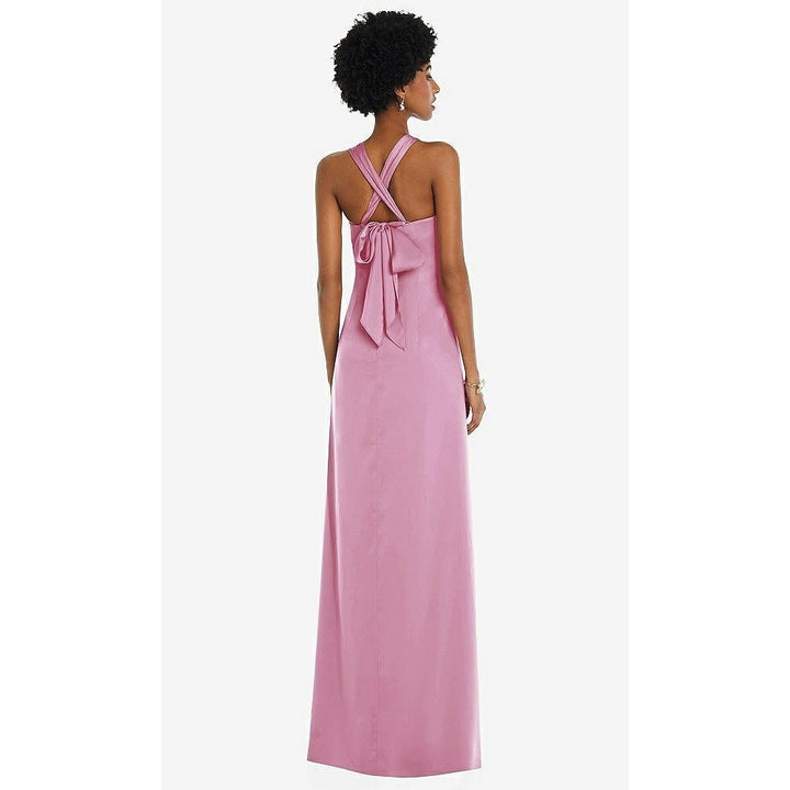 Dessy Collection Draped Satin Grecian Column Gown With Convertible Straps
