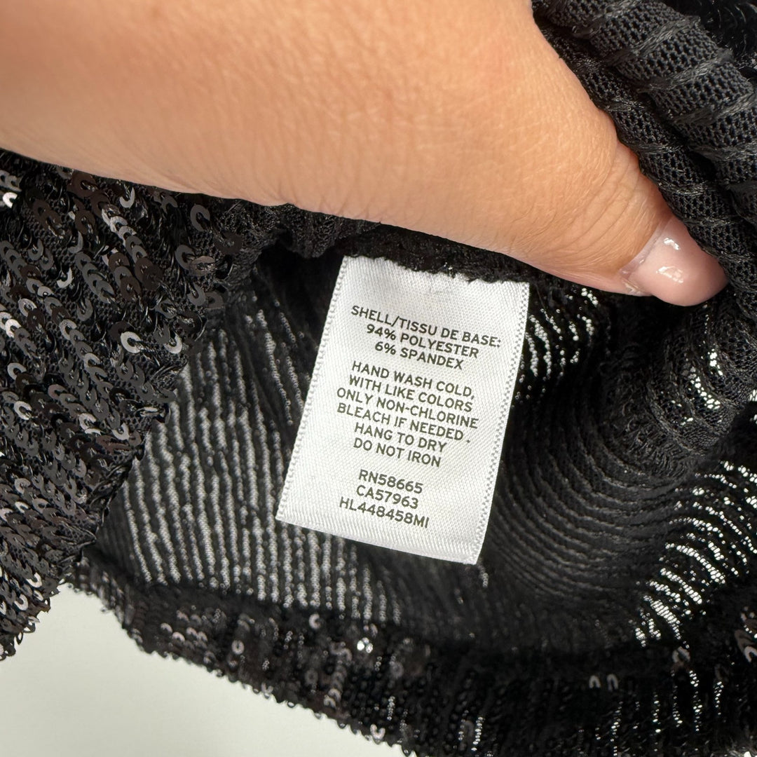 Nordstrom Chelsea28 Top Womens Small Black Sequin Jewel Neck Dipped Back Stretch