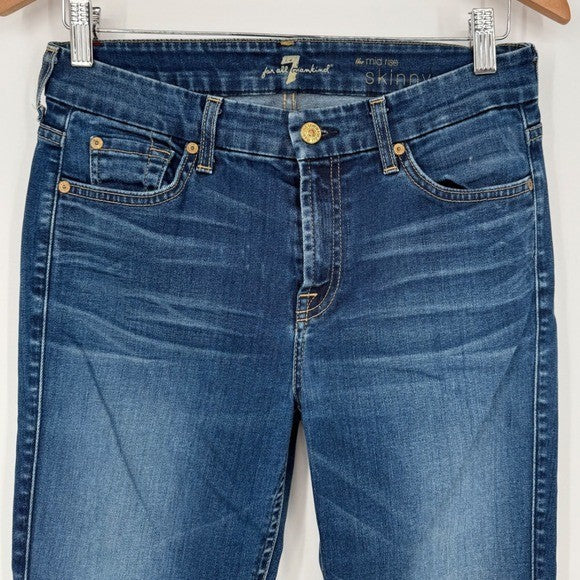 7 For All Mankind Mid Rise Skinny Jeans Dark Wash Women's Size 28