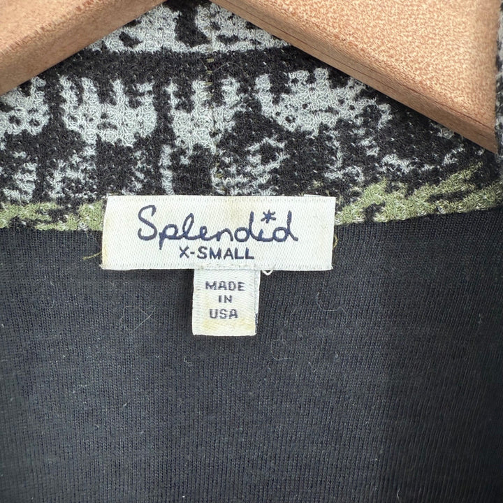 Splendid Women's Black Geometric Print Waterfall Cardigan Sweater Lightweight XS