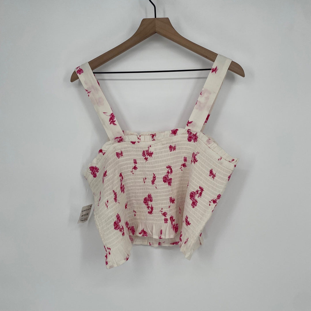 BP Smocked Floral Crop Top White Pink Square Neck Tank Size XL