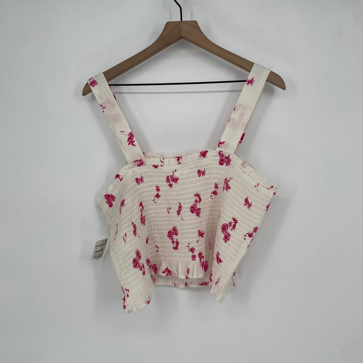 BP Smocked Floral Crop Top White Pink Square Neck Tank Size XL