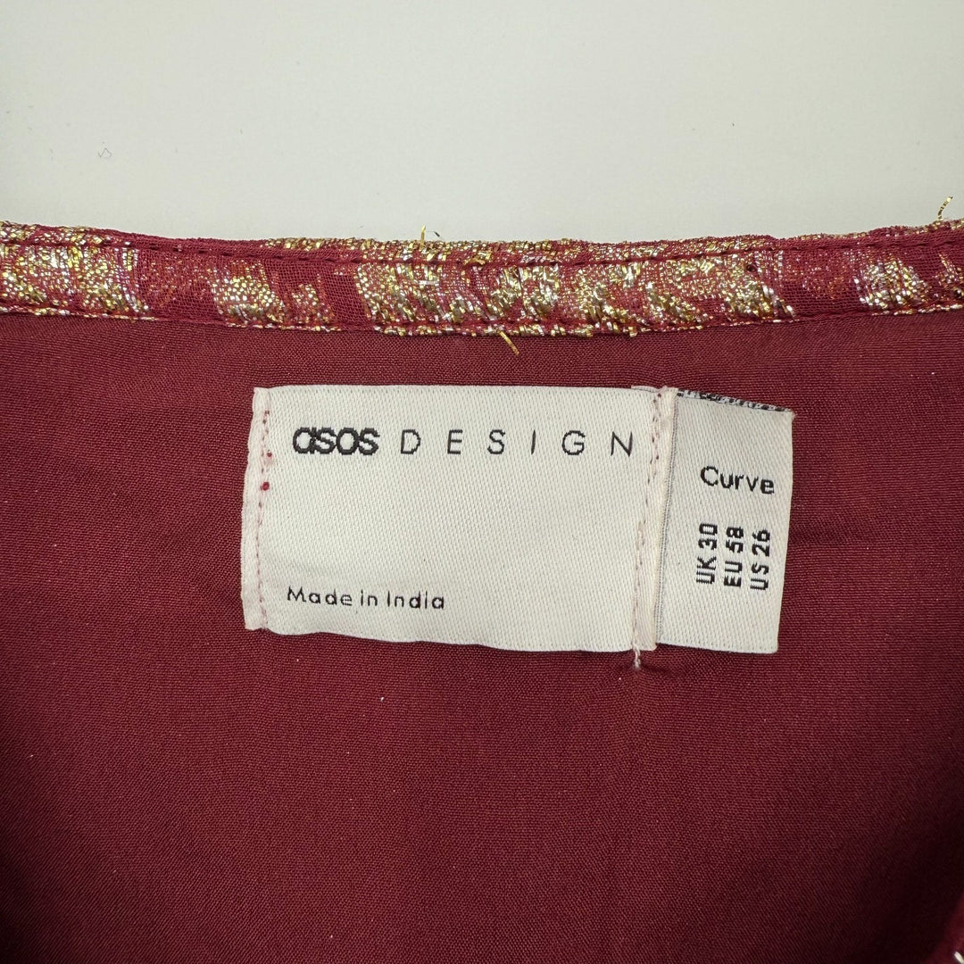 Asos Curve Maxi Dress Womens 26 Multicolor Metallic Gathered Waist Front Slit