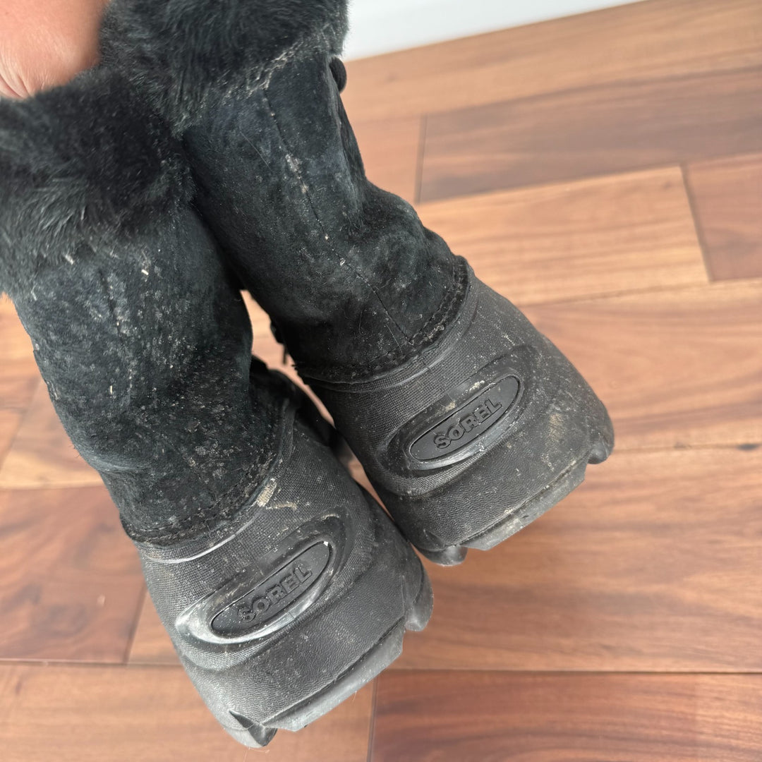 Sorel Boots Womens Size 8 Black Snow Angel Suede Faux Fur Cuff Waterproof Winter