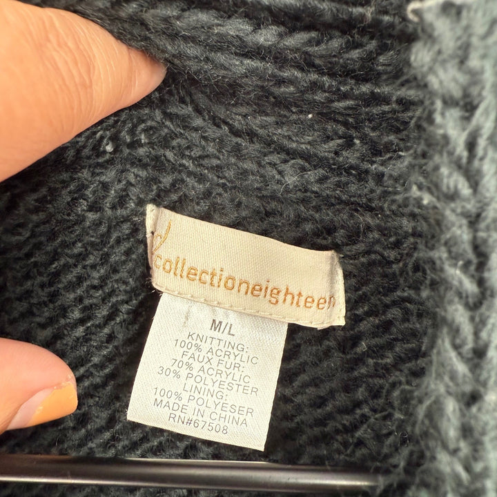 Collection Eighteen Women's Black Faux Fur Knit Vest Cardigan Size M L