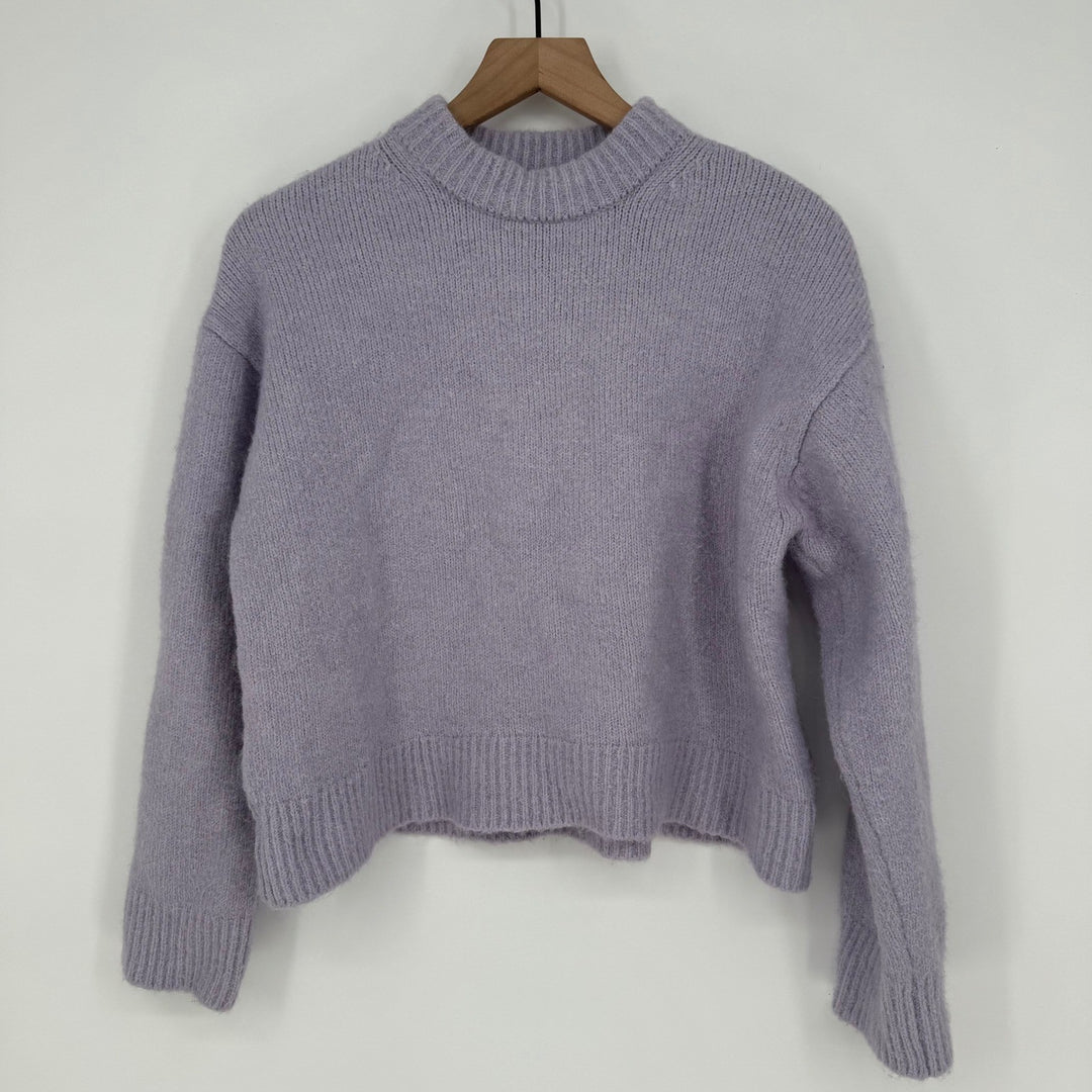 ZARA Mock Neck Ribbed Knit Sweater Lilac Purple Cropped Relaxed Fit Size 6
