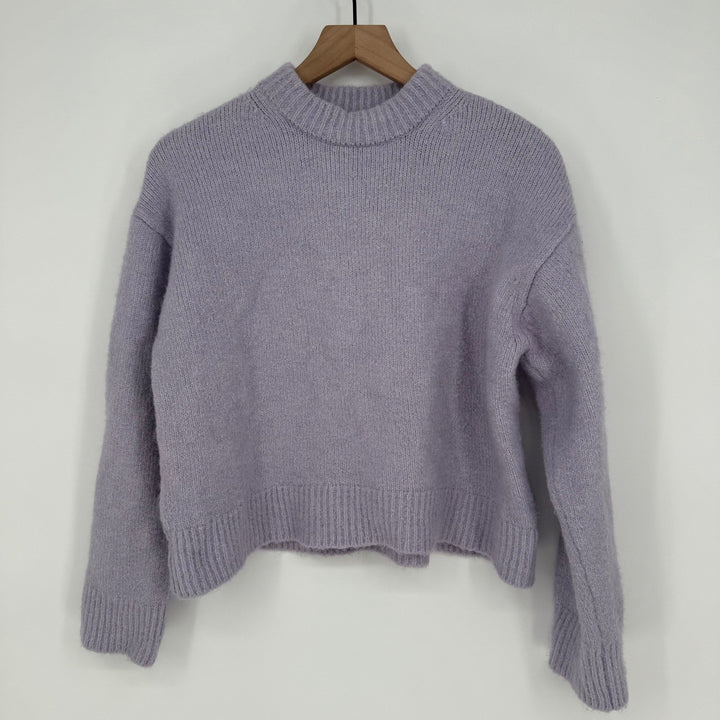 ZARA Mock Neck Ribbed Knit Sweater Lilac Purple Cropped Relaxed Fit Size 6