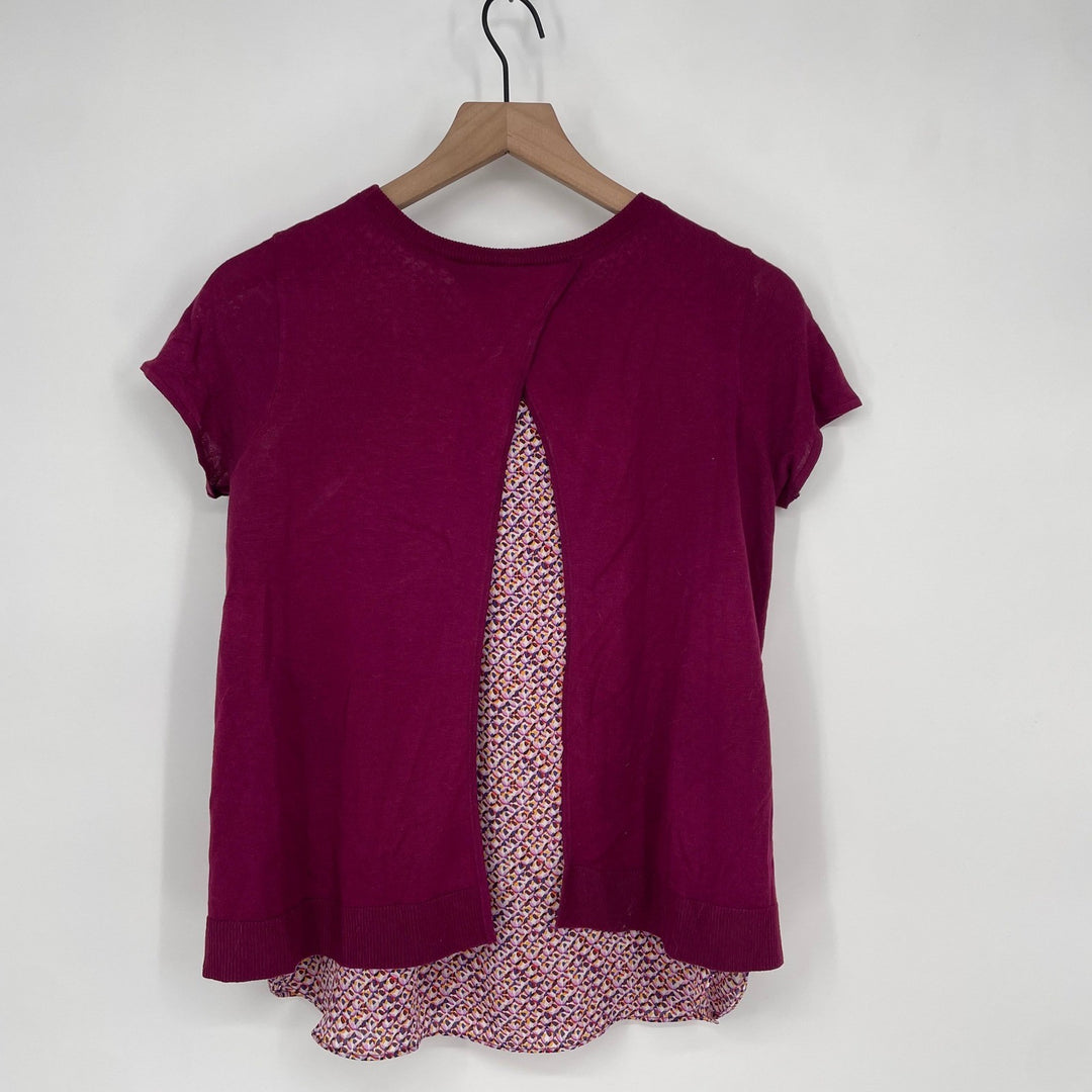 Ann Taylor Petite Short Sleeve Knit Top with Printed Layered Hem Size SP