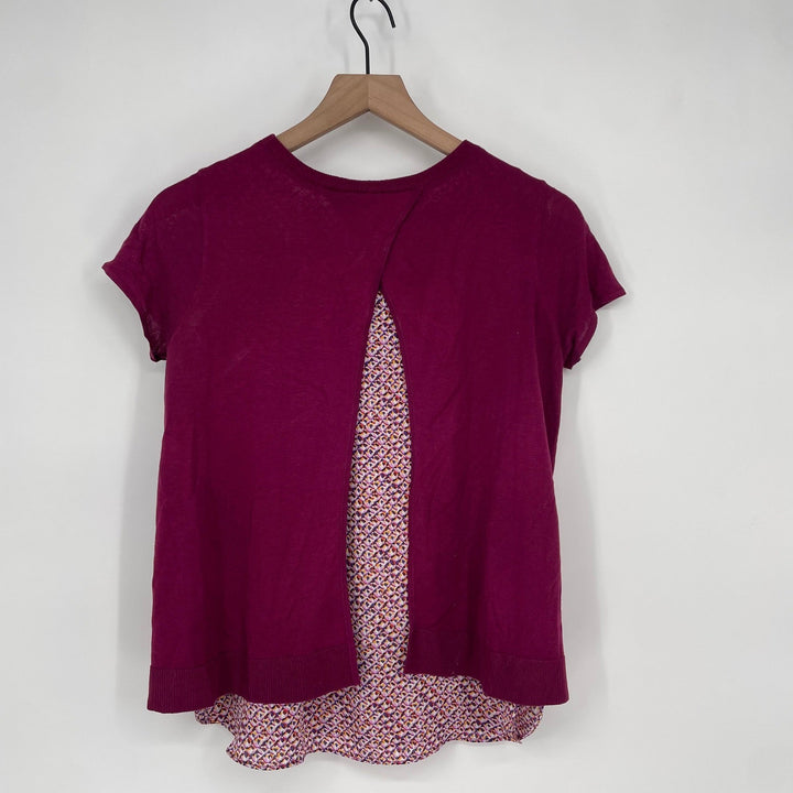 Ann Taylor Petite Short Sleeve Knit Top with Printed Layered Hem Size SP