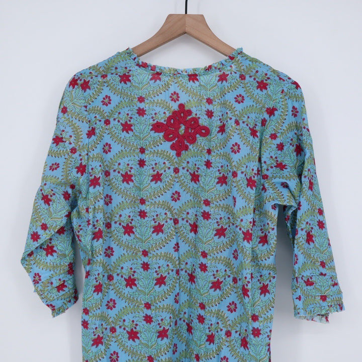 Gallabia Urban Casual Kaftan Dress Blue Red Floral Print XL