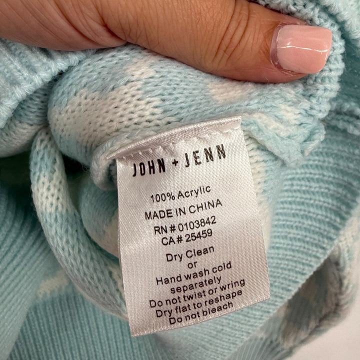 John + Jenn Sweater Womens Medium Mystic Blue Leopard Round Neck Drop Shoulder