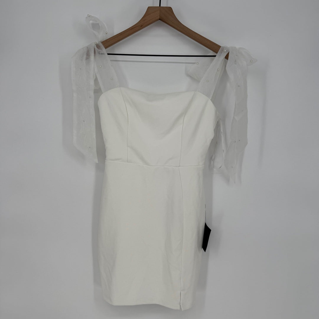 Lulus Beaming Perfection White Pearl Organza Tie-Strap Mini Dress Size S