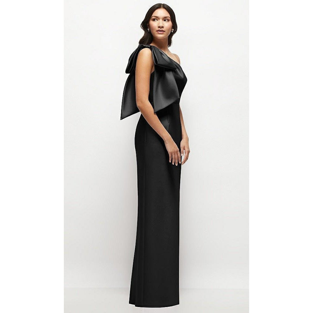 Alfred Dunner Oversized Bow One-Shoulder Satin Column Maxi Dress Size 8