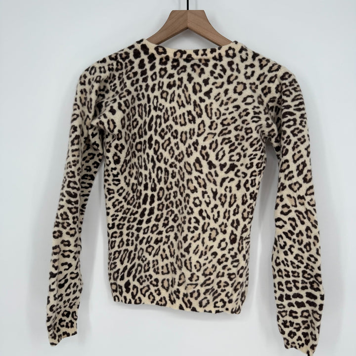 Warehouse Sweater Womens 8 Multicolor Leopard Print Lambswool Tight Knit V Neck