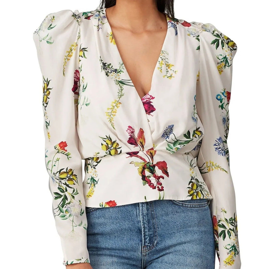 Chelsea and Walker White Floral Long Sleeve Top Size 2