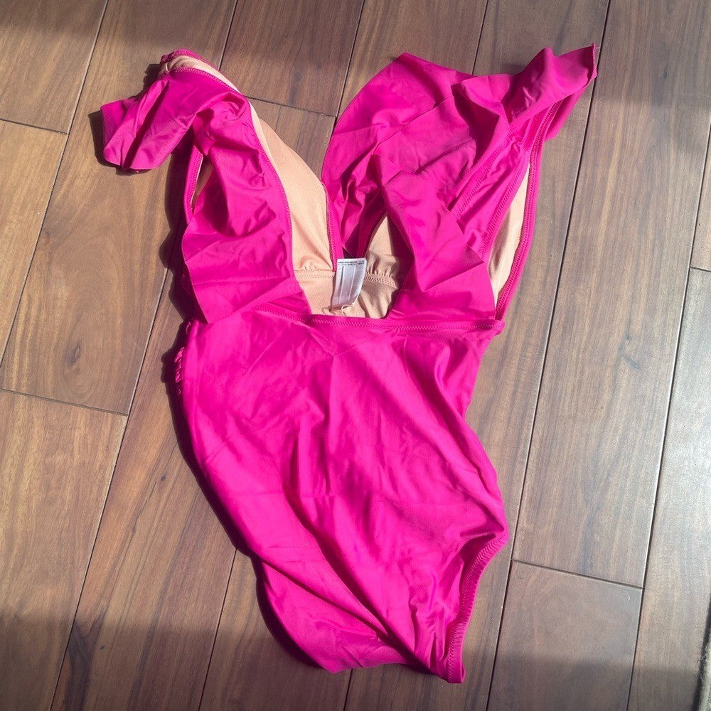 J.Crew Ruffle Plunge One-Piece Swimsuit Ruched Size 6