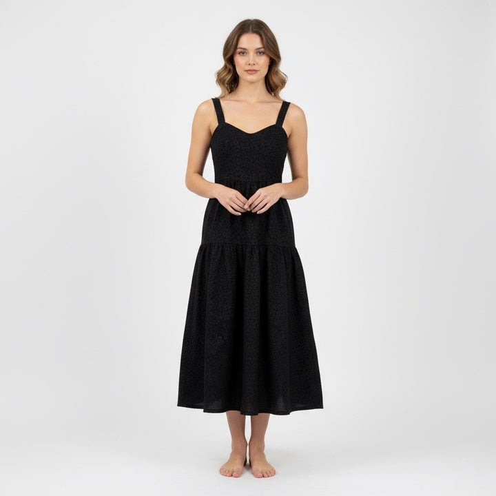 Chelsea 28 Black Textured Jacquard Tiered Midi Dress Size XS