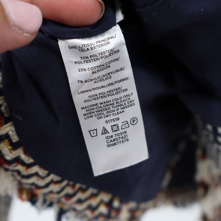 ANN TAYLOR Houndstooth Tweed Fringe Blazer Jacket Navy Cream Red Size 4