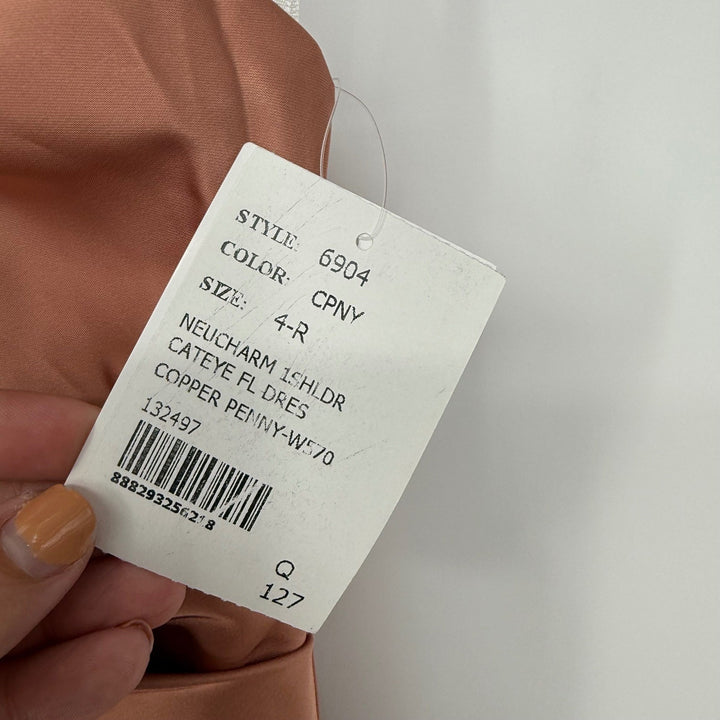 After Six One-Shoulder Cat-ye Neckline Fit And Flare Satin Maxi Dress Size 4