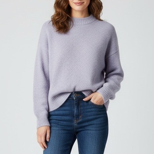 ZARA Mock Neck Ribbed Knit Sweater Lilac Purple Cropped Relaxed Fit Size 6